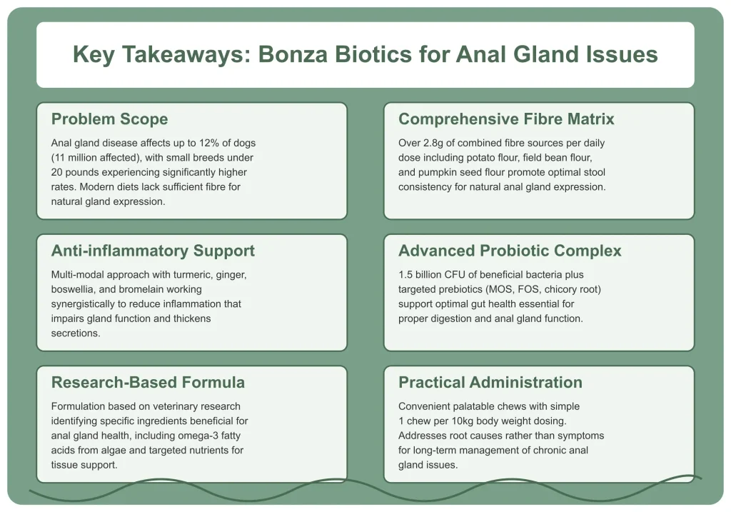 Suplemento Bonza Biotics para la glándula anal - Ayuda eficaz para los problemas de la glándula anal Aspectos clave