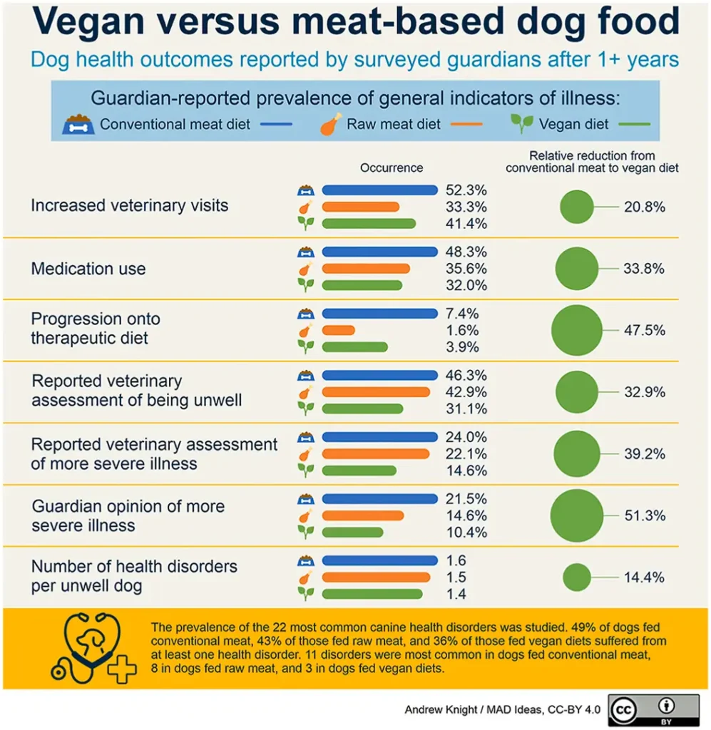 Verschillen in gezondheidsresultaten tussen veganistisch en vleesvoer voor honden