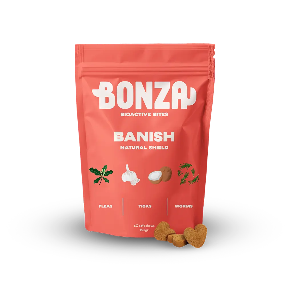 Bonza Supplements Banish - Natural Flea Tick and Worm Repellent and Treatment Supplement for Dogs