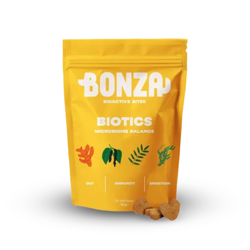 Bonza compléments Biotics Prebiotic Probiotic Postbiotic Supplement for Dog Immune System, Gut Microbiome and Digestive Issues
