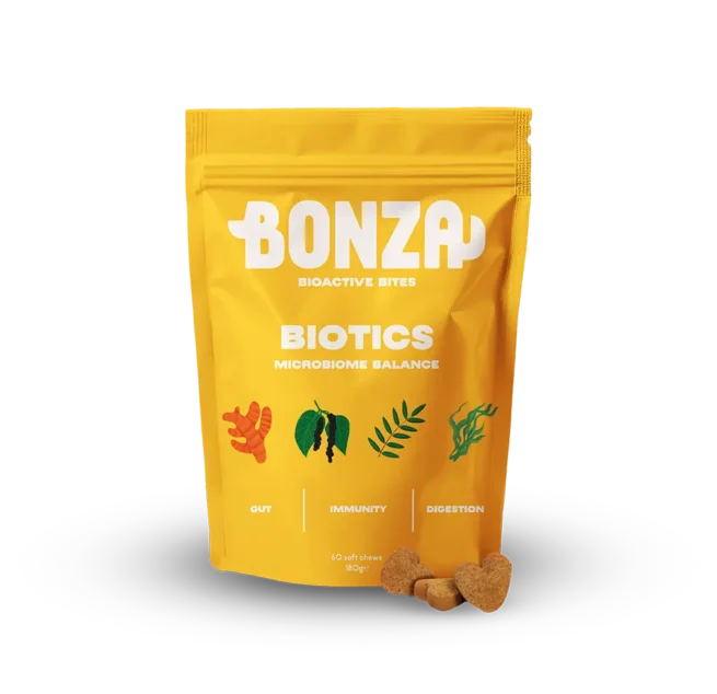 Bonza Nahrungsergänzungsmittel Biotics Präbiotisches Probiotisches Postbiotisches Ergänzungsmittel für Hunde Immunsystem Darmmikrobiom Verdauung Bonza Nahrungsergänzungsmittel Biotics Präbiotisches Probiotisches Postbiotisches Ergänzungsmittel für das Immunsystem, das Darmmikrobiom und Verdauungsprobleme von Hunden