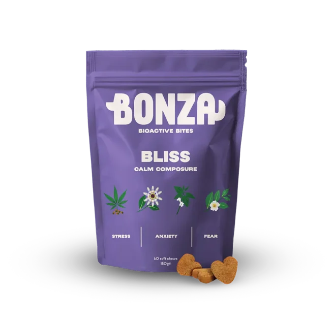 Bonza Bliss Nahrungsergänzungsmittel Bestes natürliches Beruhigungsmittel für Hunde, die unter Stress, Angst und Ängsten leiden