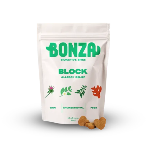 Bonza Supplements Block Natural Antihistamine Supplement for Dog Allergies - Skin, Food, Flea, Environmental and Seasonal