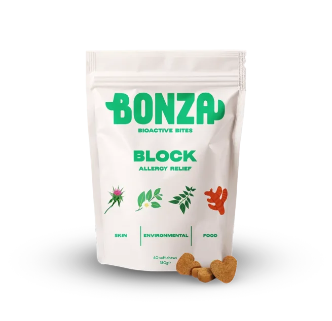 Bonza Supplements Block Natural Antihistamine Supplement for Dog Allergies - Skin, Food, Flea, Environmental and Seasonal