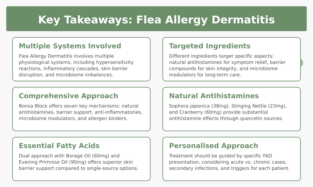 Bonza Supplements Block Natural Antihistamine Supplement for Dogs with Flea Allergy Dermatitis FAD-Key-Takeaways