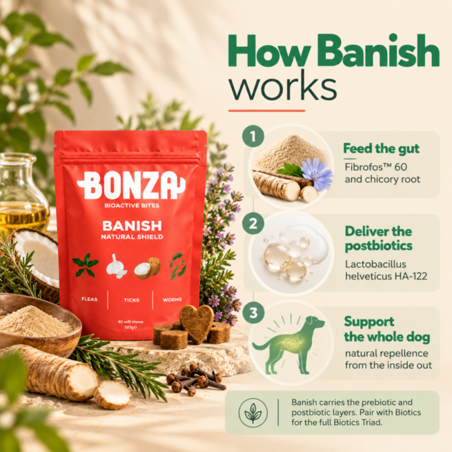 How Bonza Banish supports skin and coat in dogs