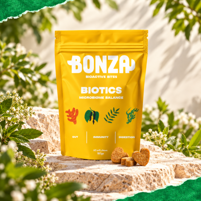 Bonza Biotics prebiotic probiotic postbiotic supplement for dogs