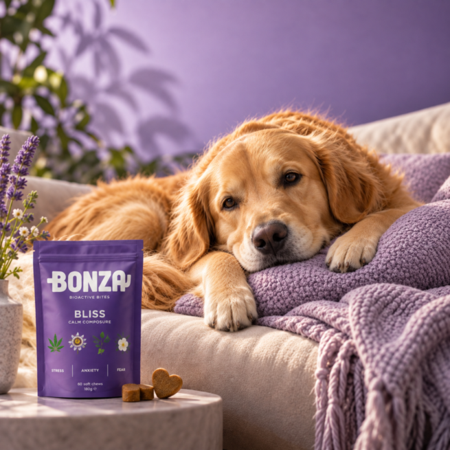 Dog settled and calm at home